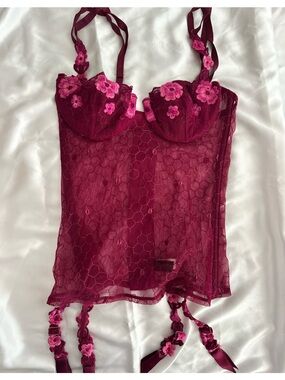La Perla x Malizia sheer embroidered flowers corset with garter